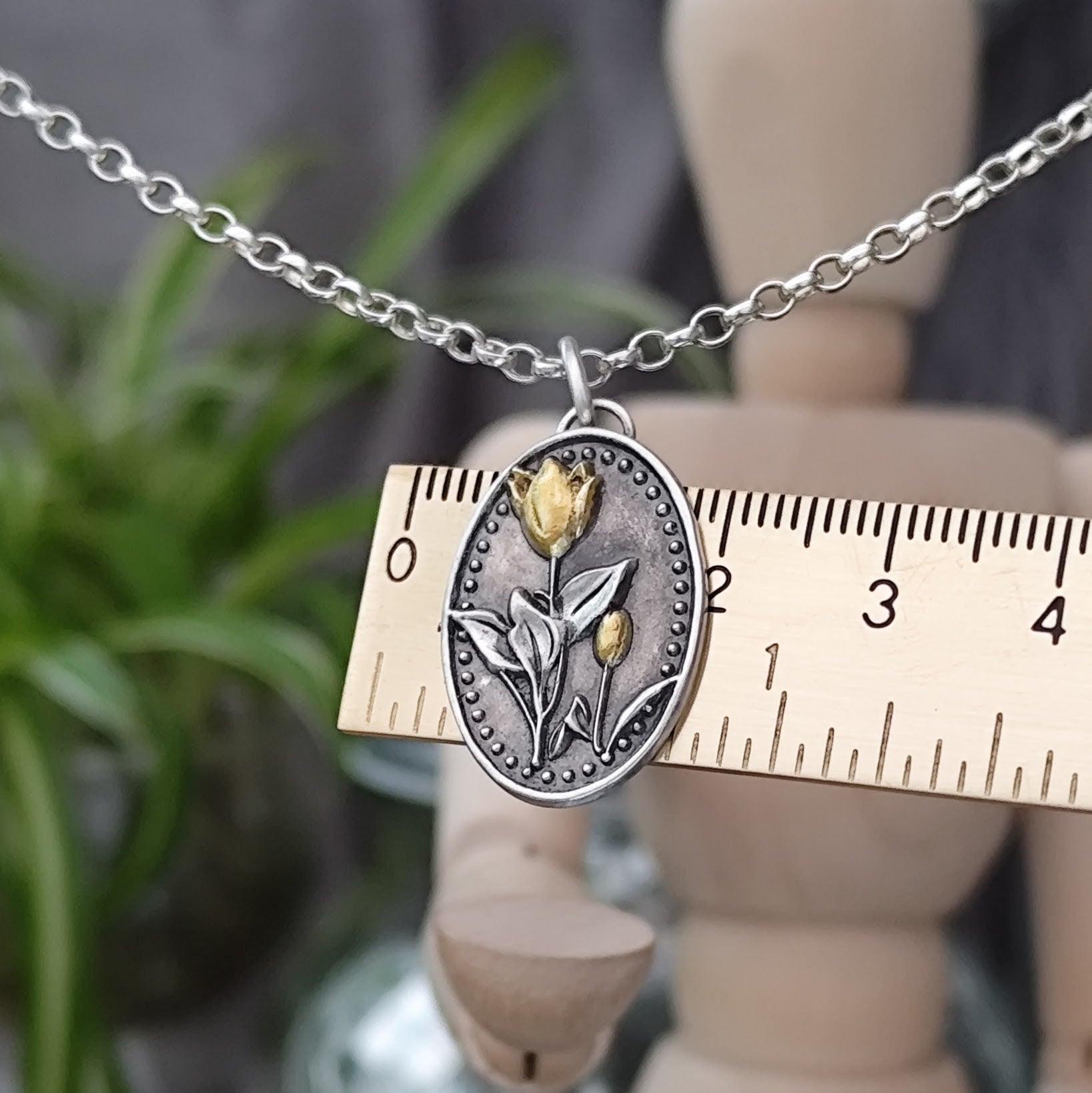 Kettenanhänger "Tulpen - Duo" recyceltes Silber, handgefertigt