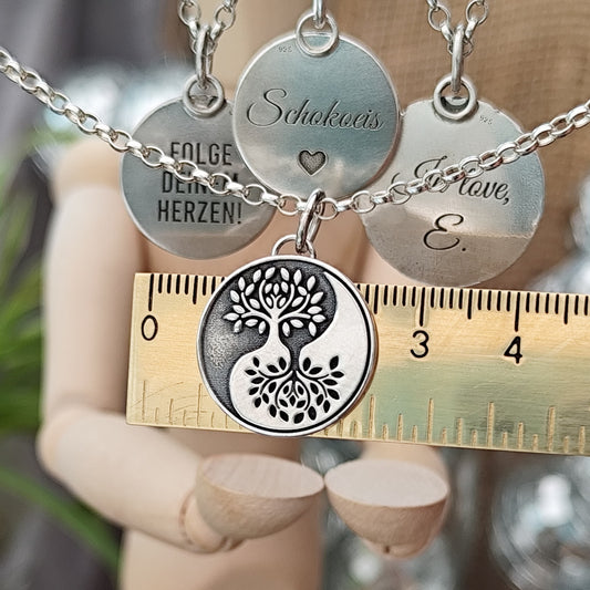 Kettenanhänger "Lebensbaum Yin Yang" recyceltes Silber, handgefertigt