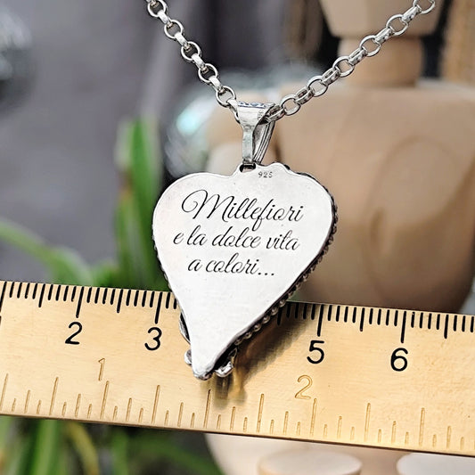 Kettenanhänger Millefiori Herz, handgefertigt mit recyceltem Silber