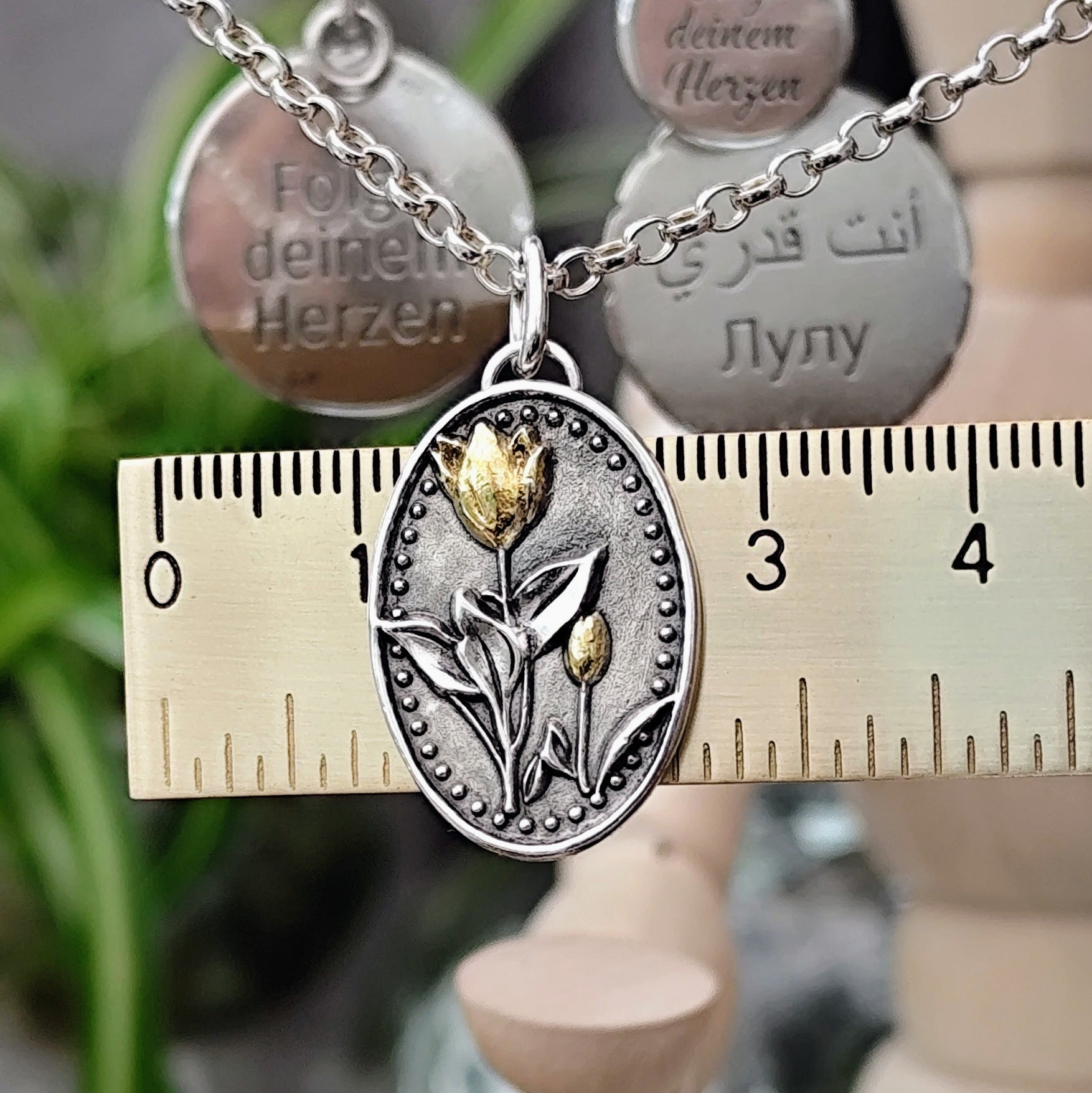 Kettenanhänger "Tulpen - Duo" recyceltes Silber, handgefertigt