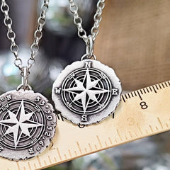 Kettenanhänger "Kompass" rustikal, recyceltes 925 Silber, handgefertigt in Deutschland