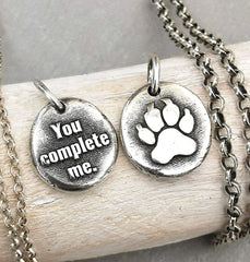 Kettenanhänger mit Spruch: You complete me, handgefertigter Nugget mit recyceltem Silber - animoART