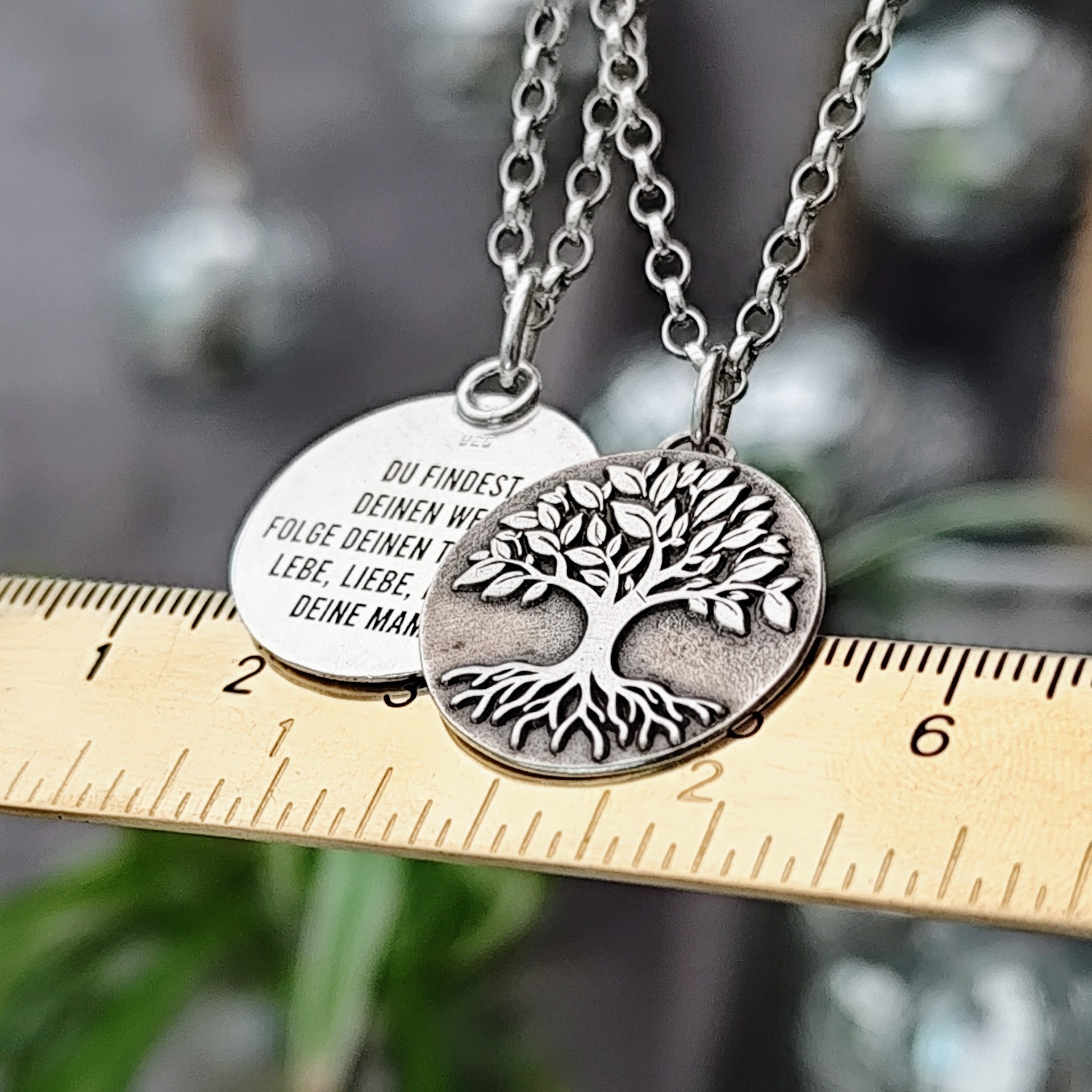 Kettenanhänger "Lebensbaum" mit Gravur, 925er recyceltes Sterlingsilber, handgefertigt