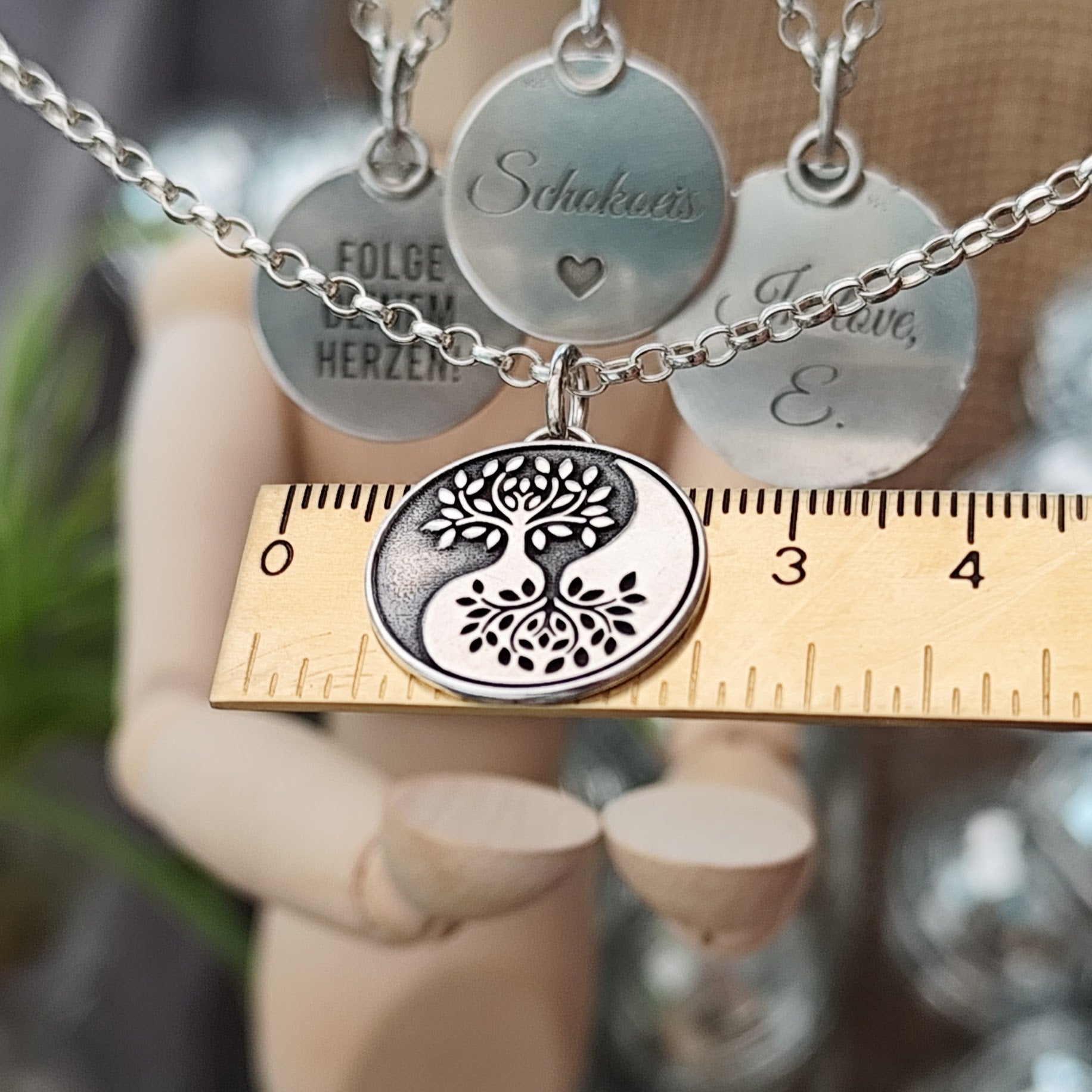 Kettenanhänger "Lebensbaum Yin Yang" recyceltes Silber, handgefertigt