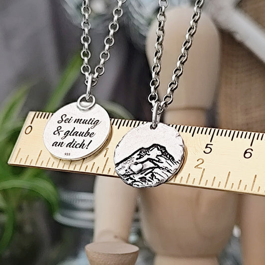 Kettenanhänger "Berg - Liebe" Rustic Style, handgefertigt aus recyceltem 925er Silber,
