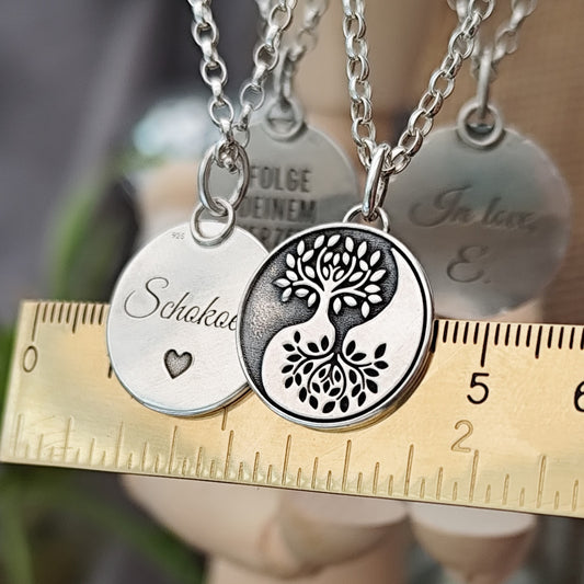 Kettenanhänger "Lebensbaum Yin Yang" recyceltes Silber, handgefertigt