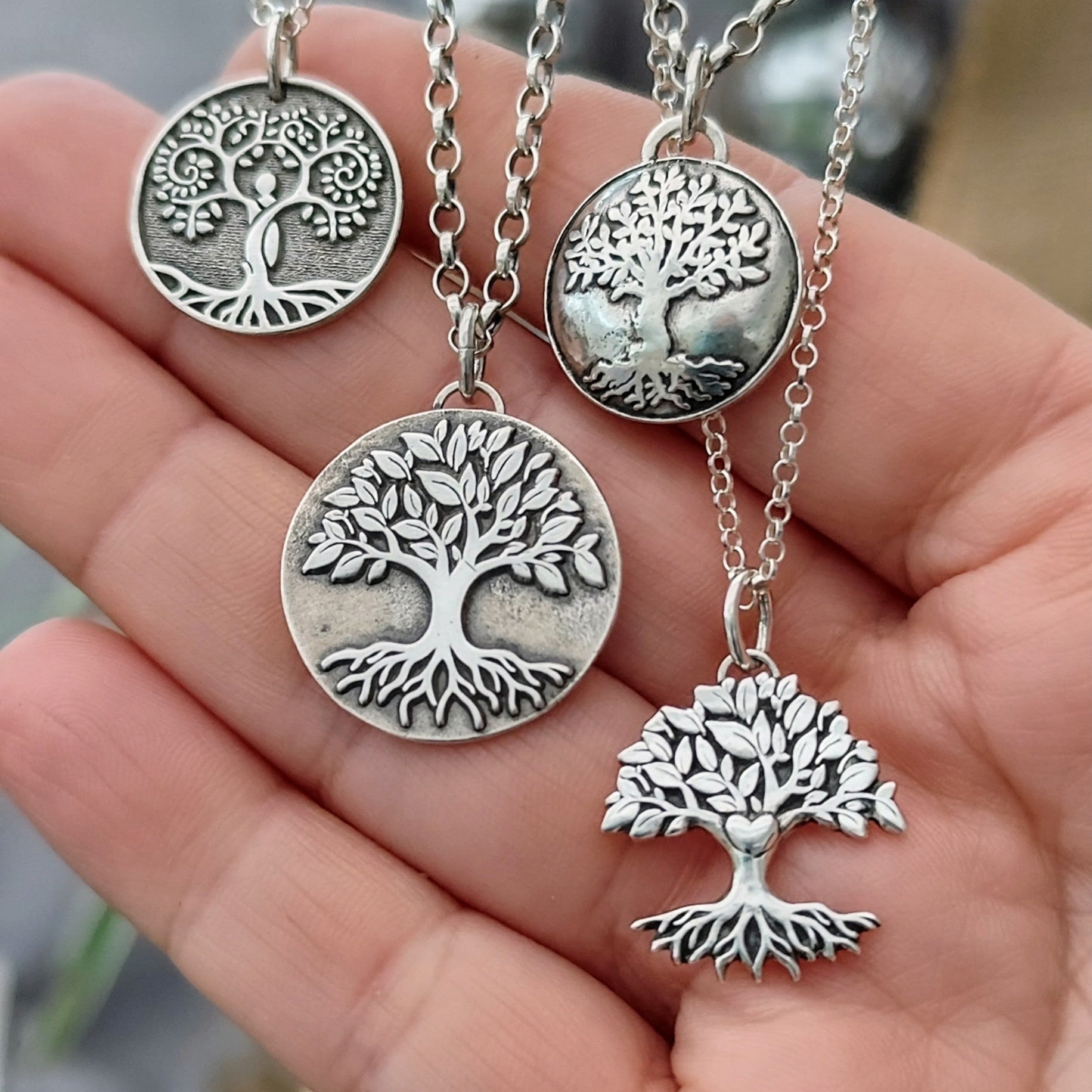 Kettenanhänger "Lebensbaum" aus 925er recyceltes Sterlingsilber, handgefertigt