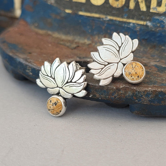 Sofort Versand %, Ohrringe "Lotus mit Jasper" recyceltes Silber, handgefertigt - animoART