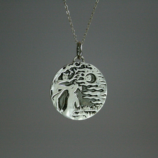 Kette "Hase im Mondschein"  Anhänger in Silber_Schmuck_handmade_animoART