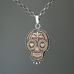 Kettenanhänger "La Catrina in Love" 925 Silber & Bronze - animoART