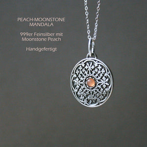 Kette Mandala Anhänger mit Edelstein aus 999er Silber_Schmuck_handmade_animoART