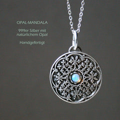 Kette Mandala Anhänger mit Edelstein aus 999er Silber_Schmuck_handmade_animoART