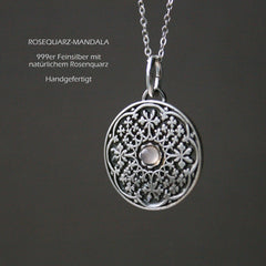 Kette Mandala Anhänger mit Edelstein aus 999er Silber_Schmuck_handmade_animoART