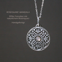 Kette Mandala Anhänger mit Edelstein aus 999er Silber_Schmuck_handmade_animoART