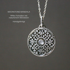 Kette Mandala Anhänger mit Edelstein aus 999er Silber_Schmuck_handmade_animoART