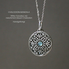 Kette Mandala Anhänger mit Edelstein aus 999er Silber_Schmuck_handmade_animoART