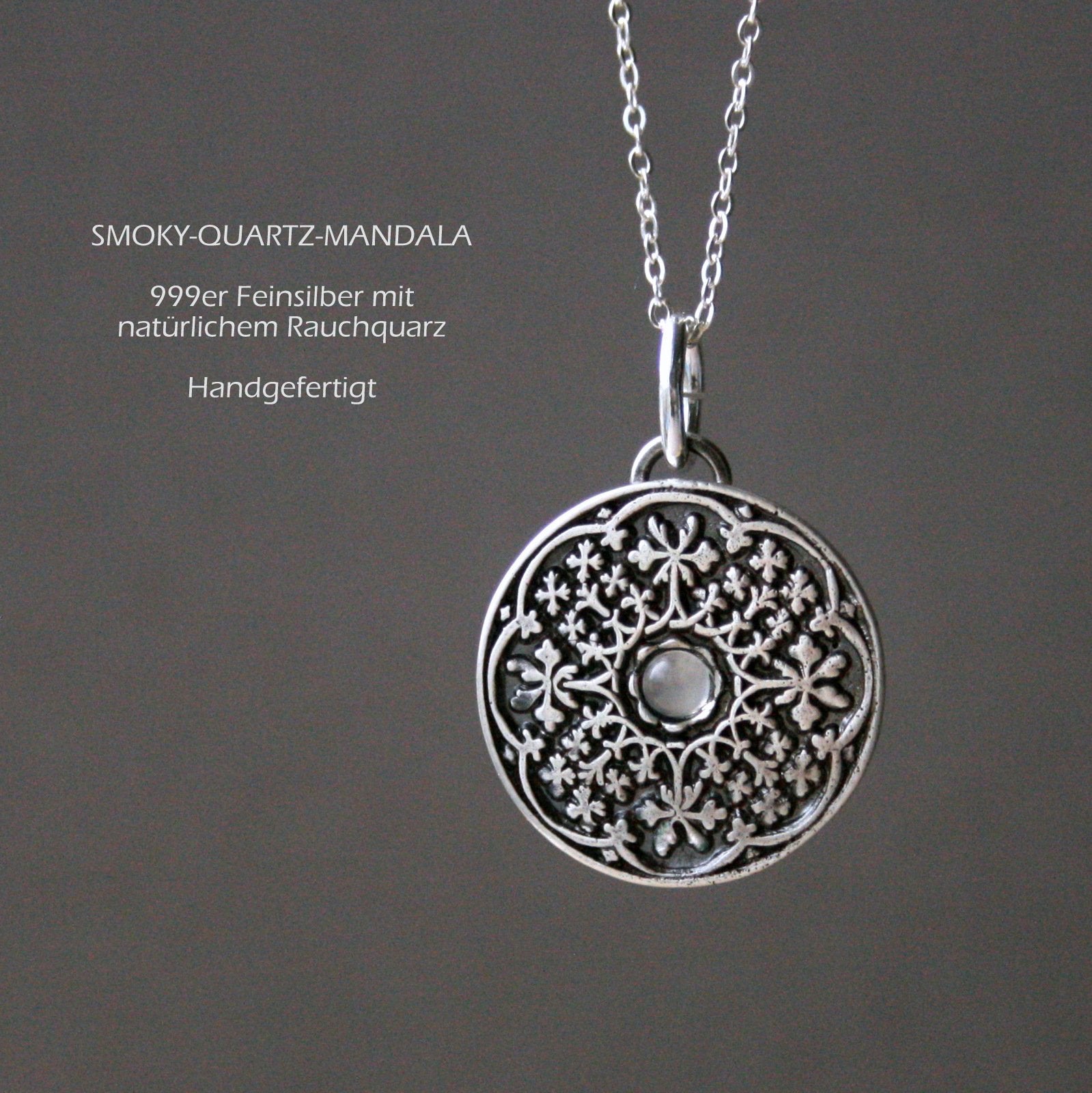 Kette Mandala Anhänger mit Edelstein aus 999er Silber_Schmuck_handmade_animoART