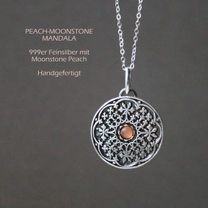 Kette Mandala Anhänger mit Edelstein aus 999er Silber_Schmuck_handmade_animoART