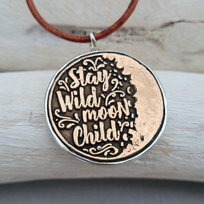 Kettenanhänger "Stay wild moon child" 925 Silber & Bronze