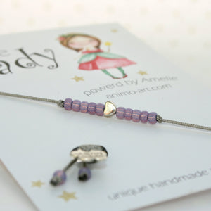 Kinder-Armband "Herz" mit Rocailles-Perlen in lila - animoART