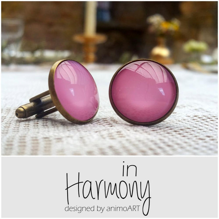 Manschettenknöpfe "Harmony" mit Glasdomes / rosa