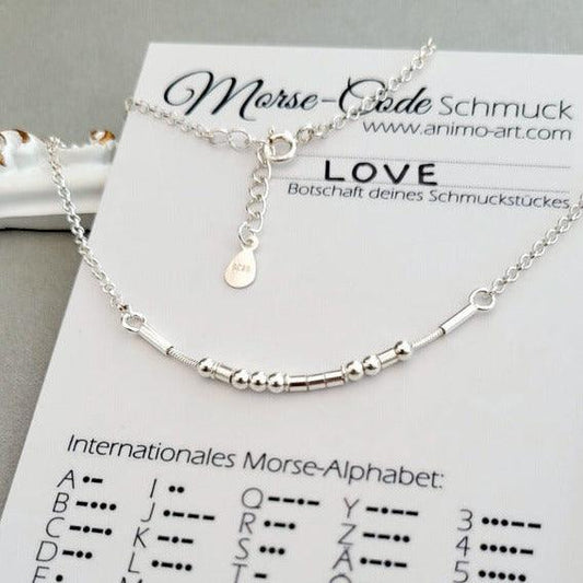 Morse - Code Kette mit Name oder Wort, recyceltes Silber - animoART