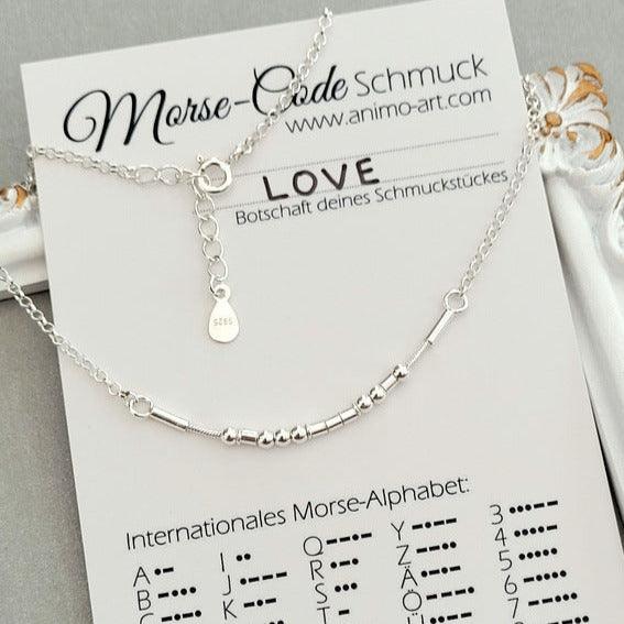 Morse - Code Kette mit Name oder Wort, recyceltes Silber - animoART