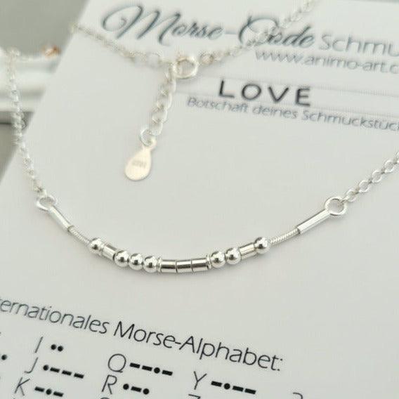 Morse - Code Kette mit Name oder Wort, recyceltes Silber - animoART