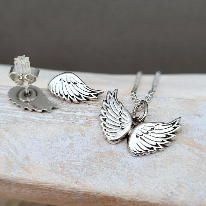 Schmuck-Set "kleine Flügel" handgefertigt aus recyceltem Silber