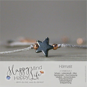Textiles Armband mit Stern aus Hämatit in rosegold & grau_Schmuck_handmade_animoART
